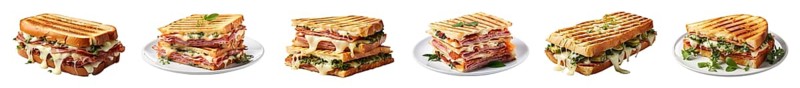 Set of delicious fresh italian panini sandwiches isolated on a white background. generative AI
