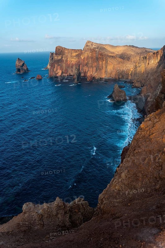 Ponta de Sao Lourenco coastline landscape of rock formations in summer