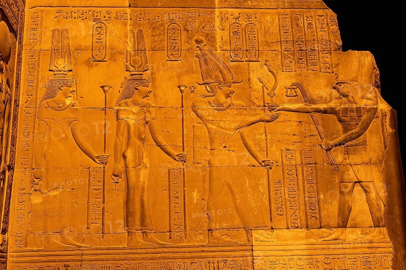 Egyptian drawings and hieroglyphs at the Temple of Kom Ombo