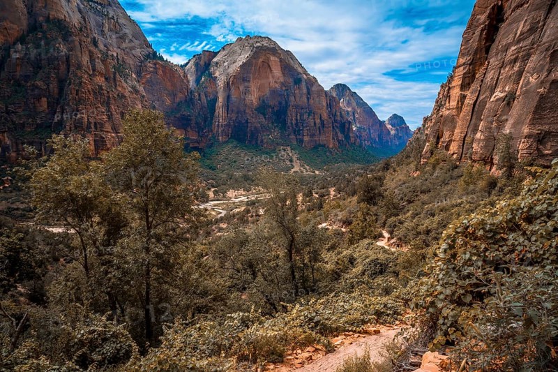 The mid-rise views of the Angels Landing Trail trekking in Zion National Park