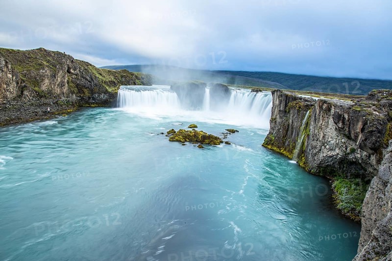 The impressive Godafoss waterfall from below. Iceland