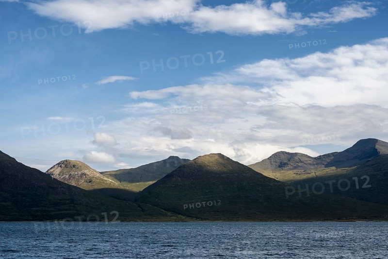 View over Loch Na Keal to the highest mountains from the Isle of Mull