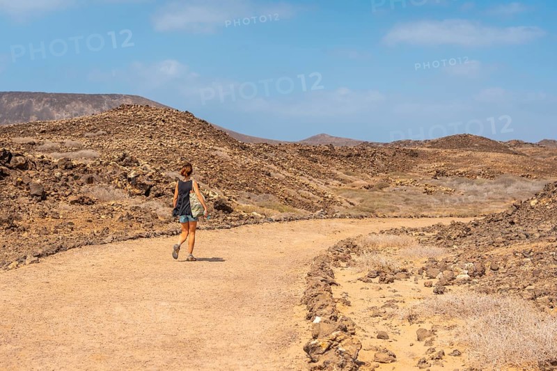 A young tourist visiting the Isla de Lobos