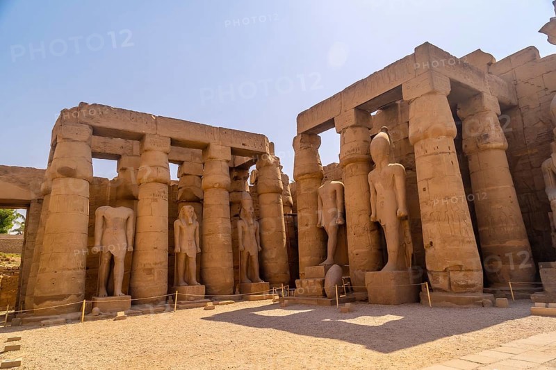 The sculptures of pharaohs and ancient Egyptian drawings on the columns of the Luxor Temple. Egypt