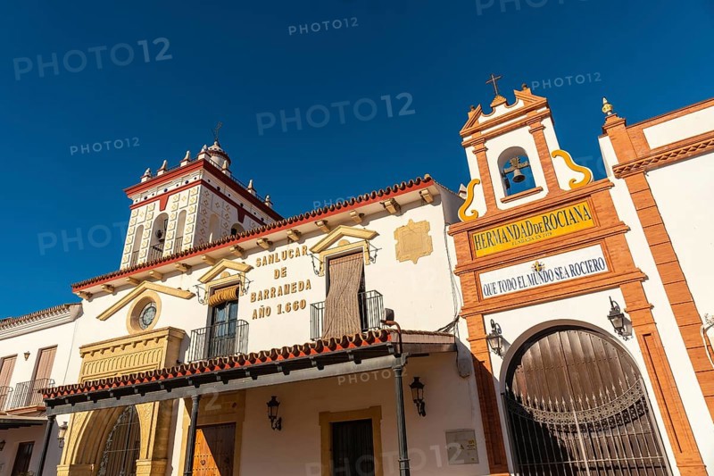 White building of the brotherhood near the sanctuary of El Rocio. Huelva