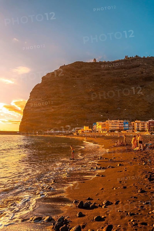 The beach at sunset of Puerto de Tazacorte on the island of La Palma