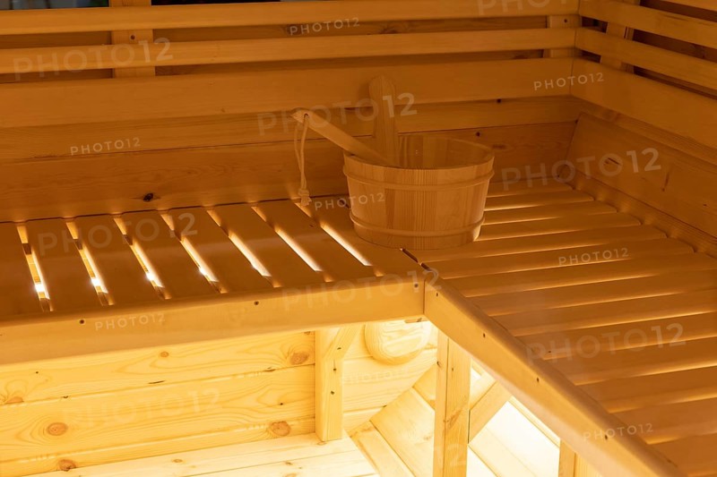 Empty not heated clean wooden finn sauna