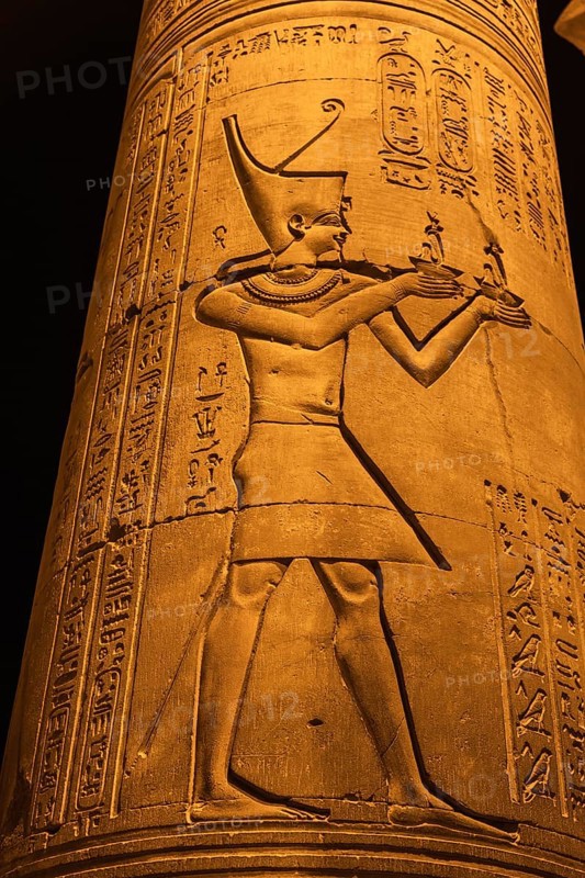 Egyptian drawings and hieroglyphs at the Temple of Kom Ombo