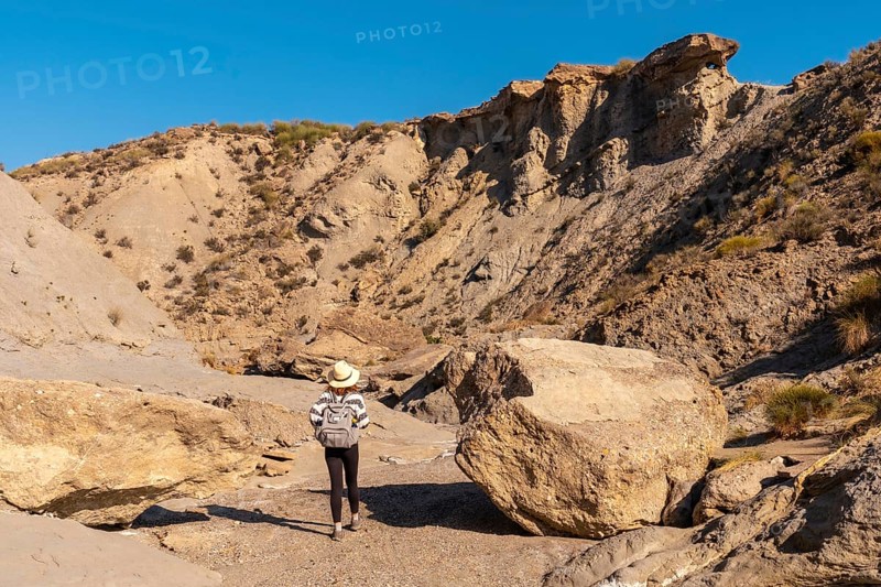 A young hiker in the desert of Tabernas