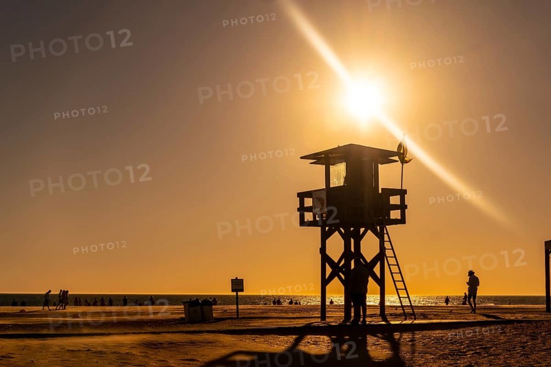 Lifeguard post on the beach at sunset in Los Bateles de Conil de la Frontera