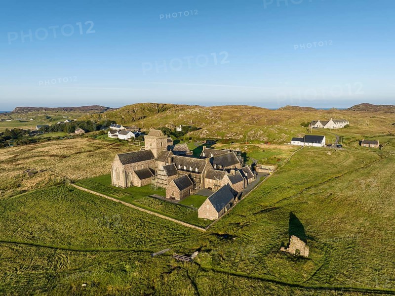 Aerial view of the island of Iona in the morning light
