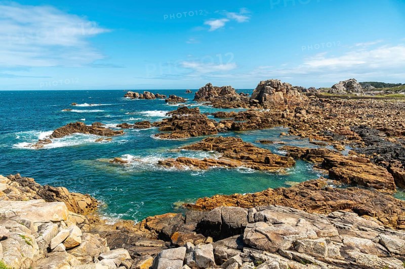The beautiful coastline at low tide of Le Gouffre de Plougrescant