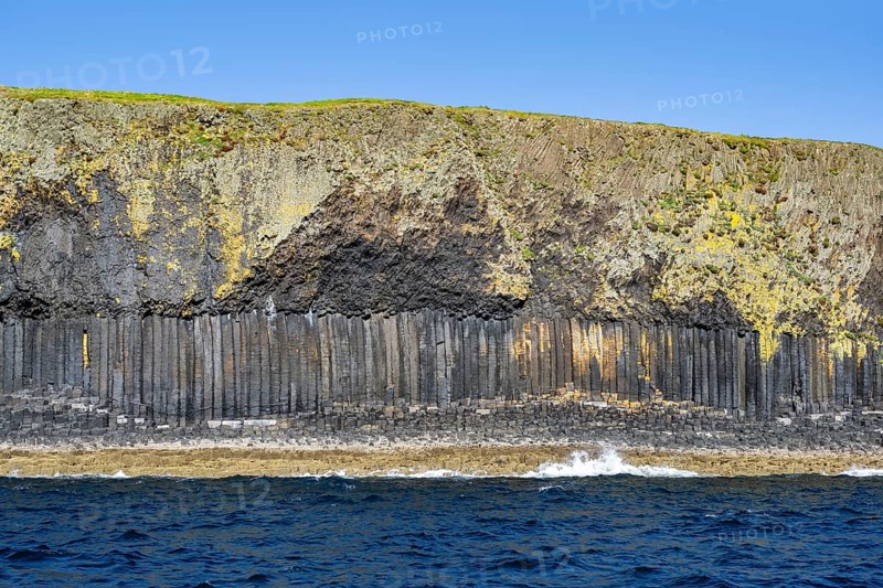 Detail of the uninhabited rocky island of Staffa with the polygonal basalt columns
