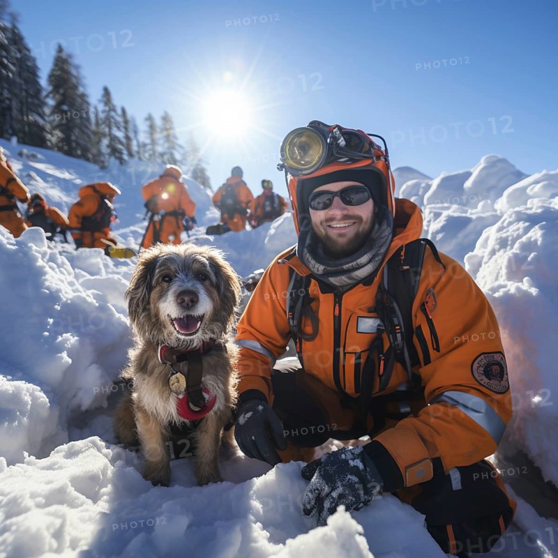 Helpers use evacuation aids to search for people buried in an avalanche