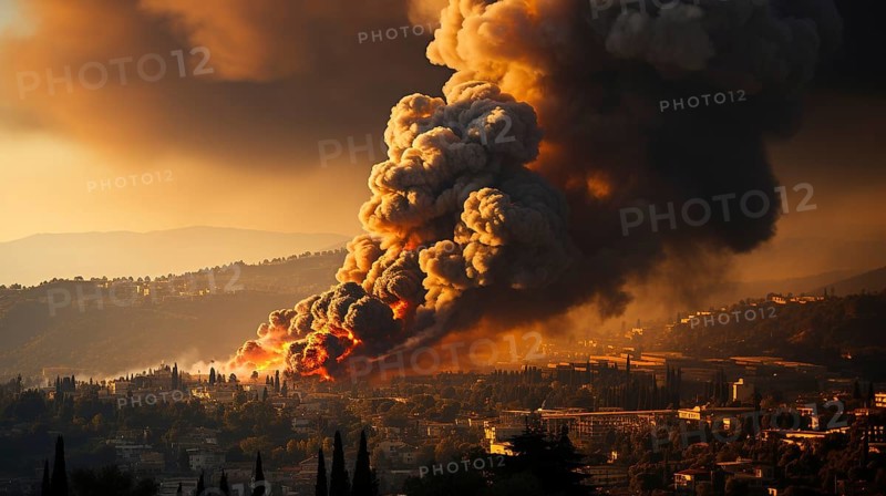Explosions in a war torn middle eastern city. generative AI