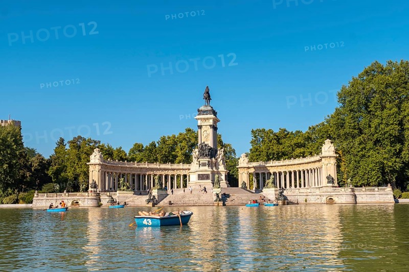 Monument to Alfonso XII in the Estanque Grande de El Retiro in the city of Madrid. Spain