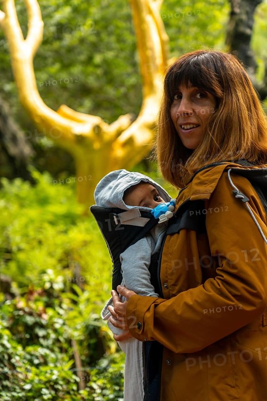 A tourist visiting the Arbre D'or in the Broceliande forest