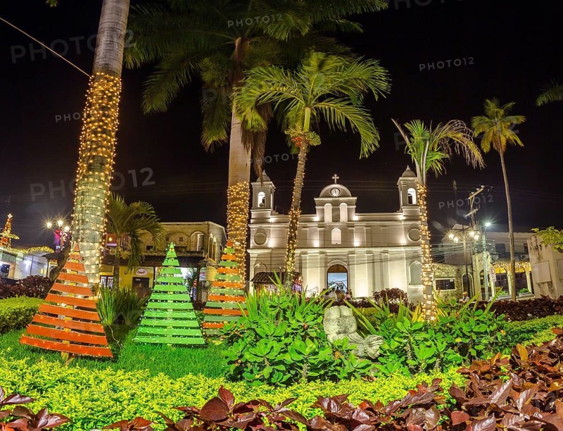 The beautiful church at night from Copan Ruinas from the square. Honduras