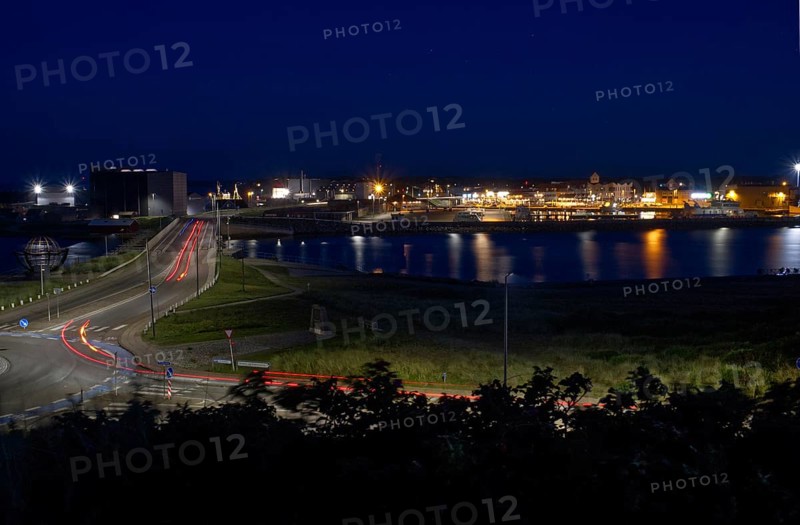 Night shot of the harbour with bridge in Hvide Sande