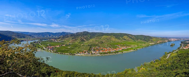 Panorama of Danube section with Duernstein