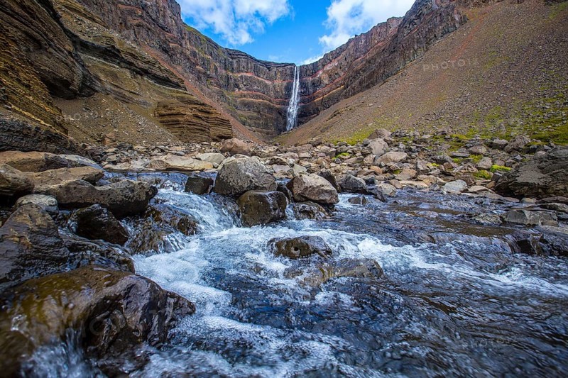The river that comes down from the Hengifoss waterfall. Iceland