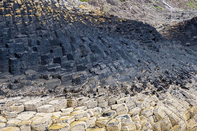 Bizzarely formed polygonal columnar basalt on the uninhabited rocky island of Staffa