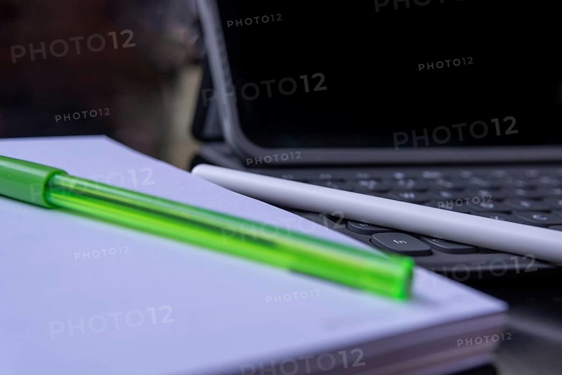 Close-up of a tablet with a keyboard