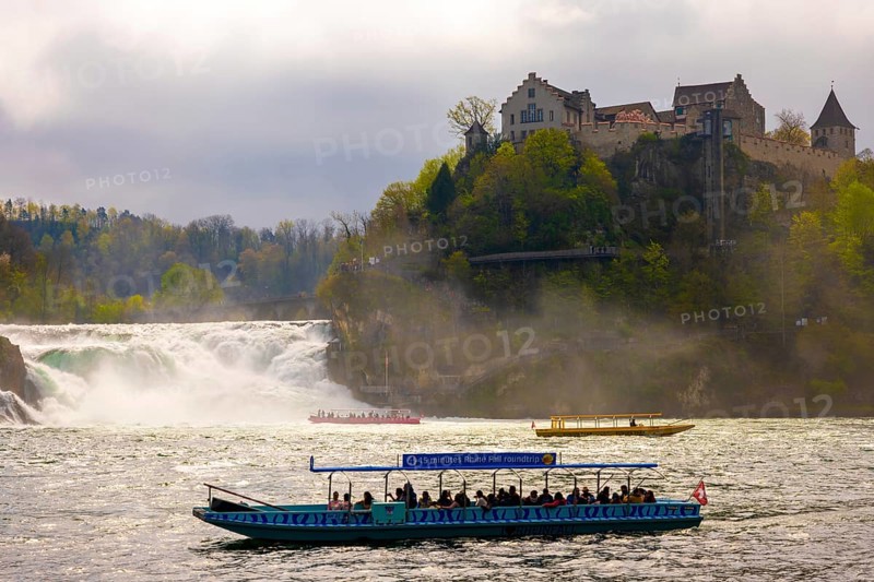 Rhine Falls and Tourist Boat with the Castle Laufen at Neuhausen