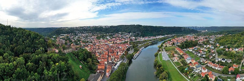 Aerial view of Wertheim am Main with a view of the castle. Wertheim