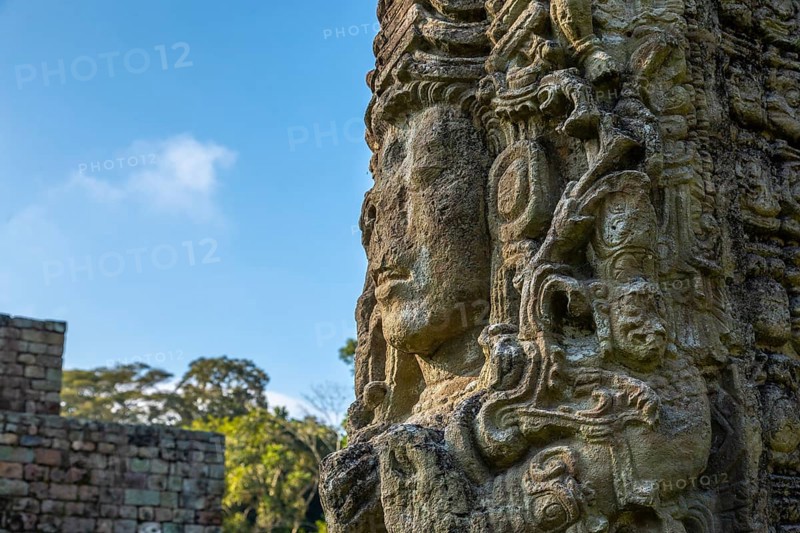 A Mayan figure in The Temples of Copan Ruinas. Honduras