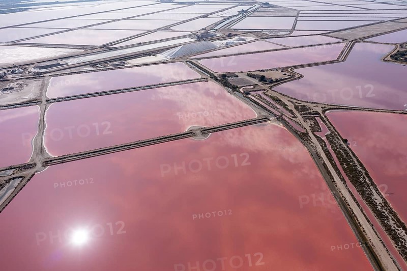 Aerial view of the salt pans of Aigues Mortes