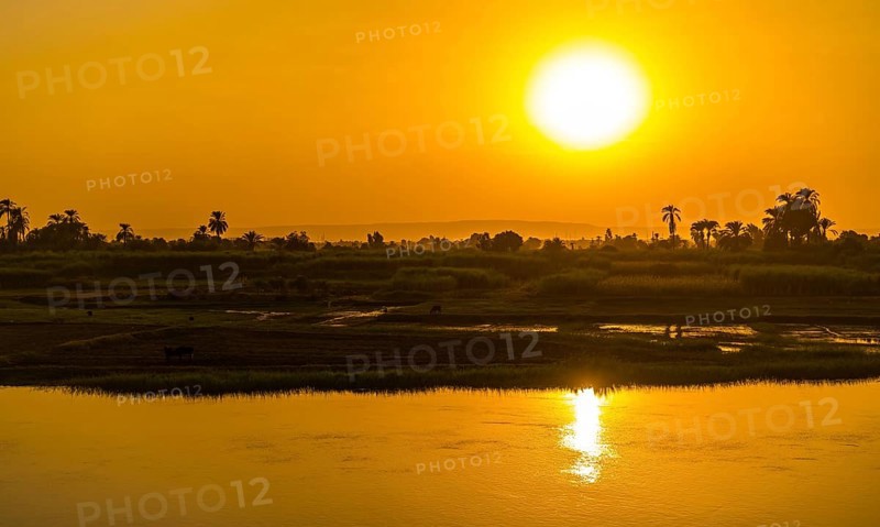 Sunset panoramic sailing on the Nile river cruise. Egypt. Sailing from Luxor to Aswan