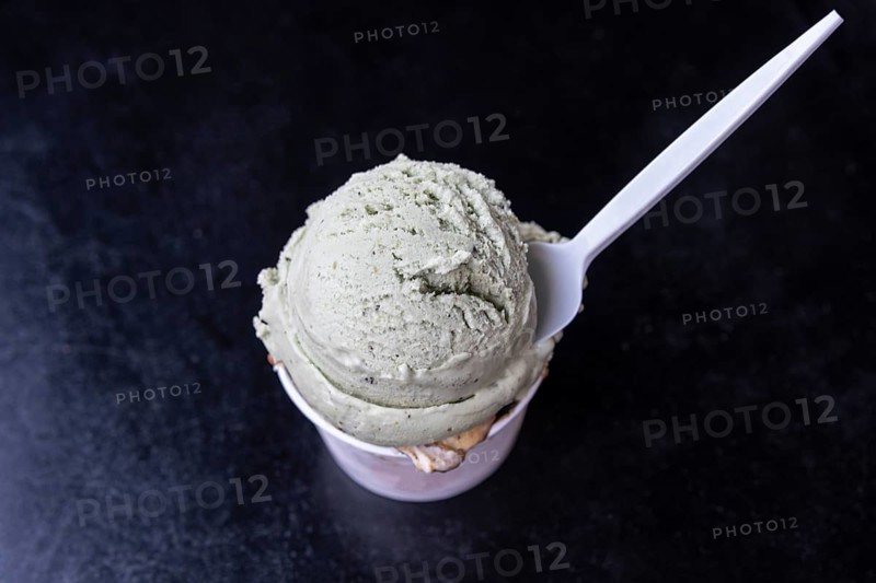 Detail view from above of pistachio ice cream