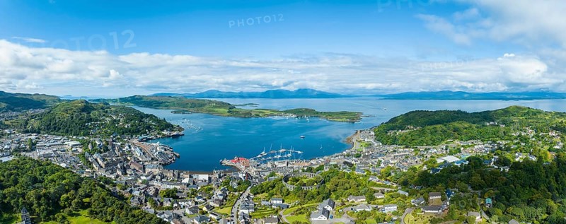Aerial panorama of the harbour town of Oban