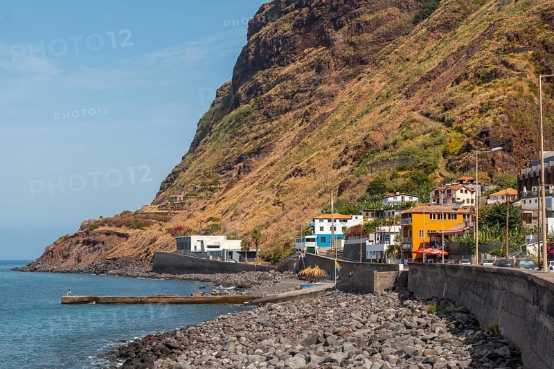 Beautiful stone beach in Paul do Mar in summer in the east of Madeira. Portugal