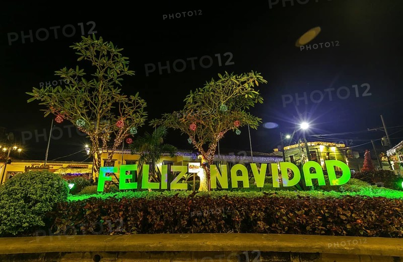 The beautiful church at night from Copan Ruinas from the square. Honduras