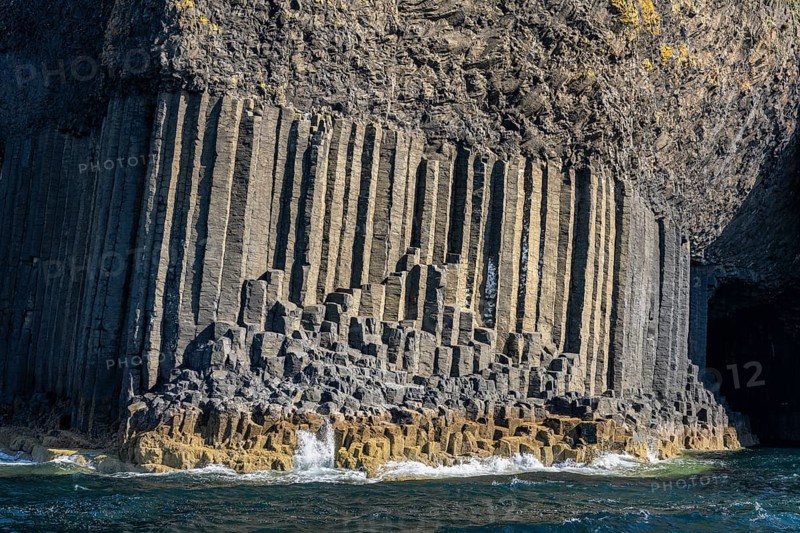 Detail of the uninhabited rocky island of Staffa with the polygonal basalt columns