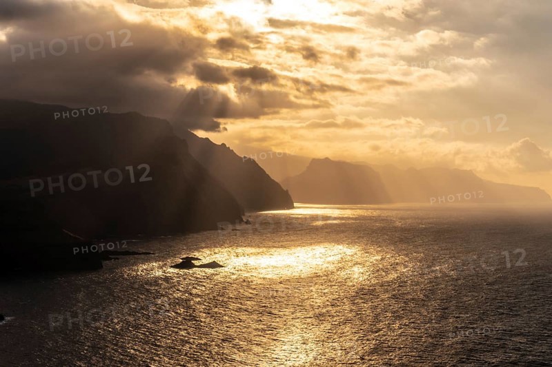 View from Ponta de Sao Lourenco of the cliffs of the island at sunset
