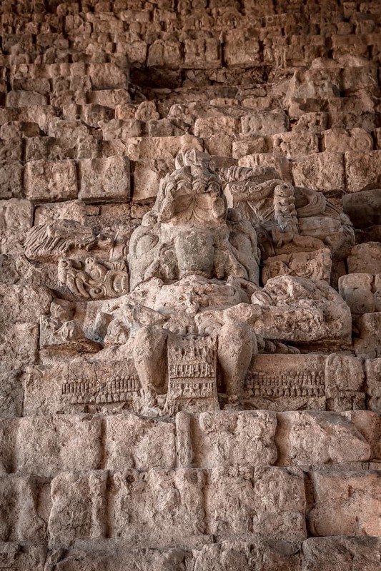 The stairs full of drawings of the temples of Copan Ruinas. Honduras