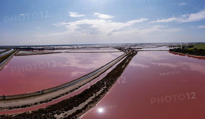 Aerial view of the salt pans of Aigues Mortes
