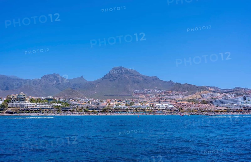 Panoramic view of the Costa de Adeje from a boat in the south of Tenerife