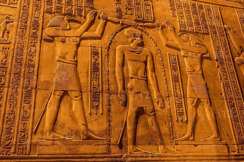 Egyptian drawings and hieroglyphs at the Temple of Kom Ombo