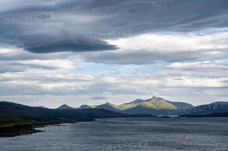 View over Loch Na Keal to the highest mountains of the Isle of Mull