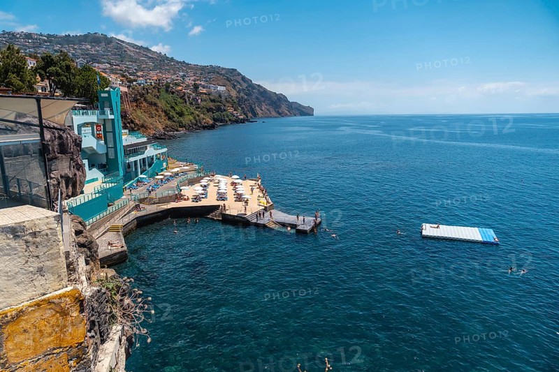 View of the artificial beach from the Forte de Sao Tiago in Funchal. Madeira