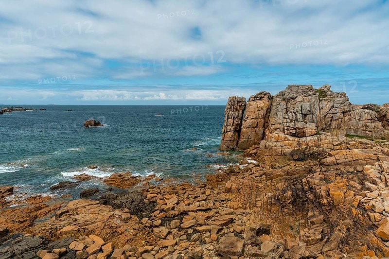 The beautiful coastline at low tide of Le Gouffre de Plougrescant