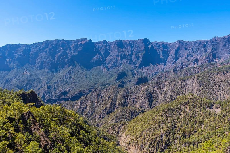 Views from the Mirador de los Roques on the La Cumbrecita mountain on the island of La Palma next to the Caldera de Taburiente