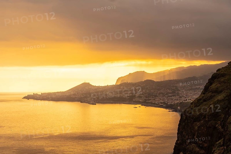Cristo Rei viewpoint at sunset in Funchal in summer