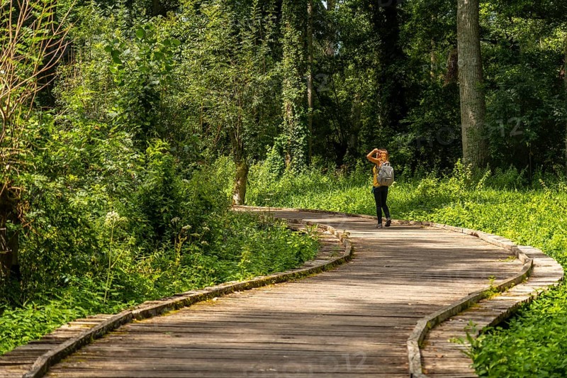 A young woman walking on the trek on the trail between La Garette and Coulon