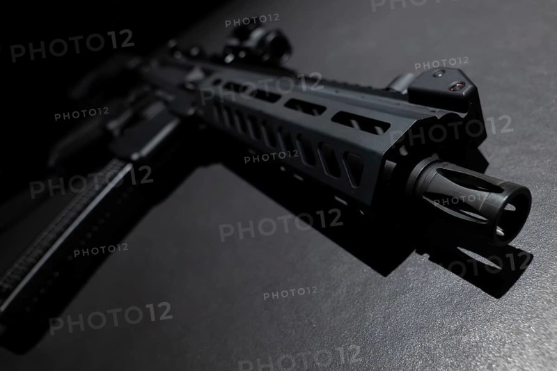 Modern Elegant Assault Rifle on Grey Background in Switzerland