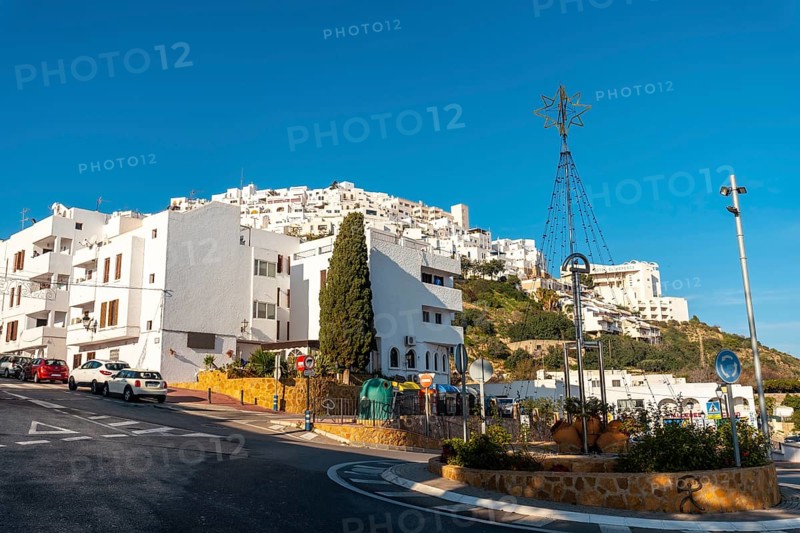 Mojacar town of white houses on the top of the mountain. Costa Blanca in the Mediterranean Sea